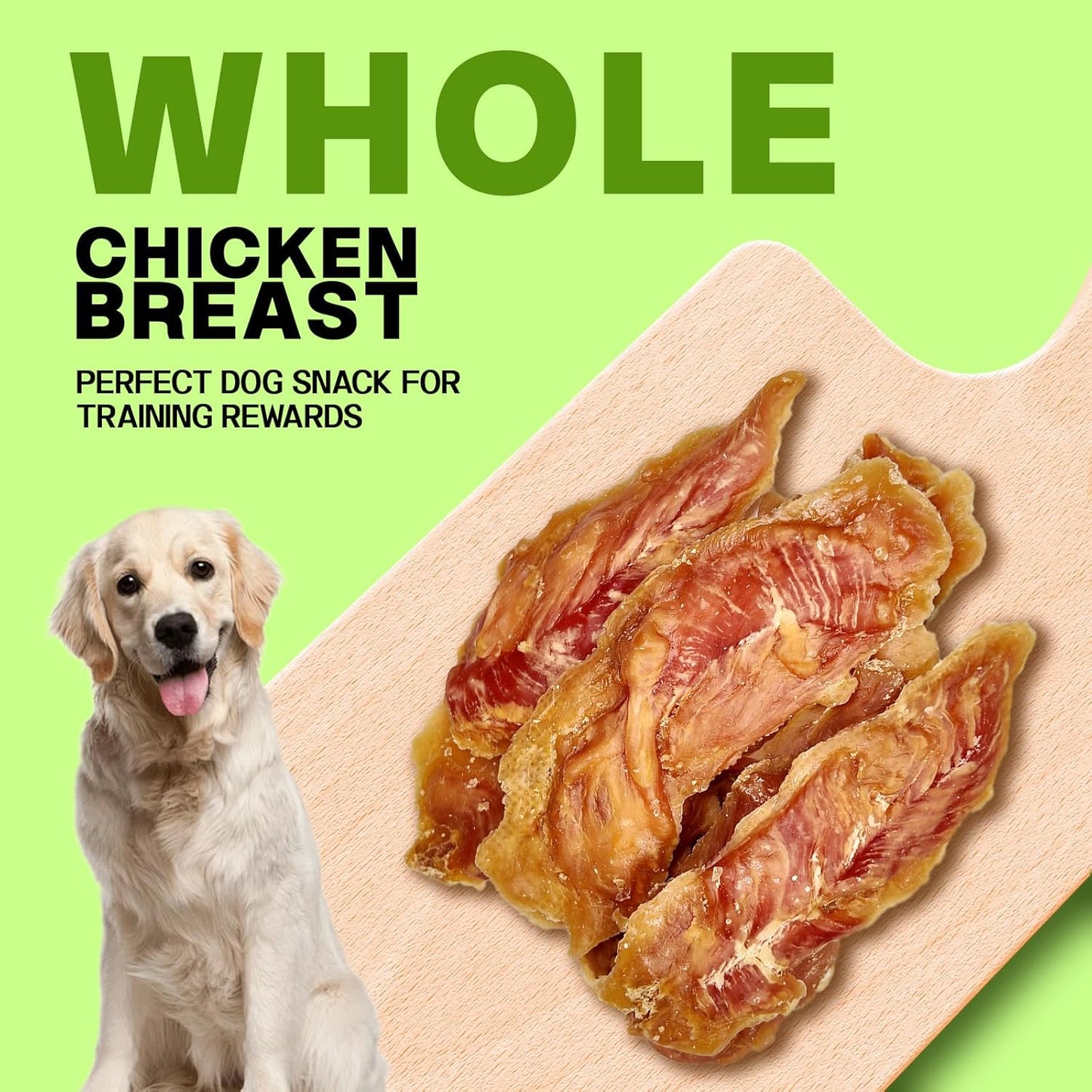 Whole Chicken Breast Dog Treats - Meaty, Chewy Jerky Strips for Large Dogs - High Protein Snacks, Training Rewards, 45% Protein Content for Muscle Support