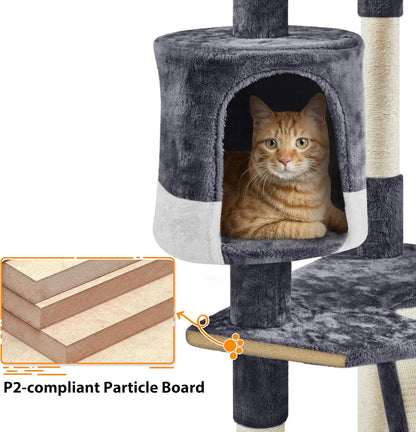 Yaheetech 79in Multi-Level Cat Trees Indoor Cat Tower with Sisal-Covered Scratching Posts, Plush Perches and Condo for Kittens, Cats and Pets - Dark Gray and White