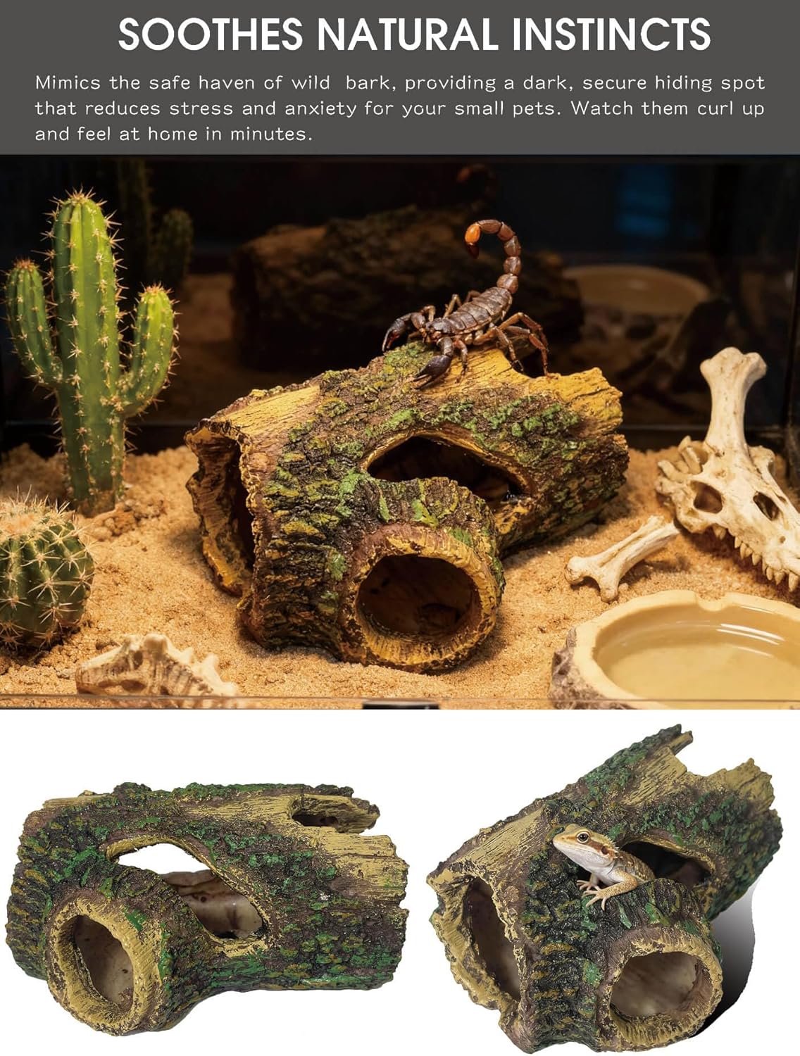 Aquarium Hollow Wood Fish Tank Decorations - Fake Logs Terrarium Décor, Cave and Shelter for Reptiles Hide, Aquarium Hideout for Betta Fish,Shrimp and Turtle,for 20 Gallon Tank