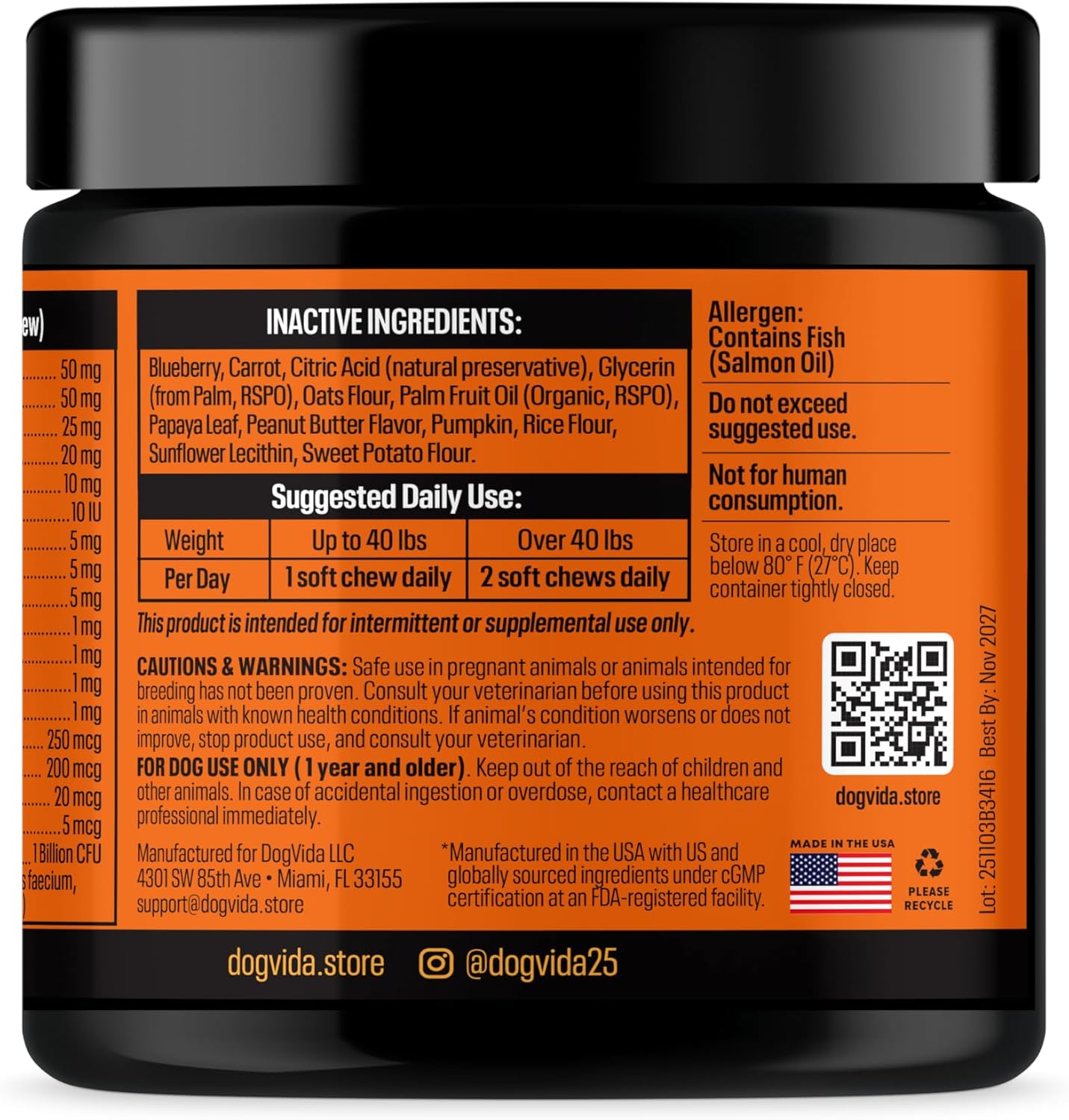 Daily Vitality Chews for Dogs, Omega-3 and Healthy Probiotics for Joint & Coat Support and Gut Health, Soft Chews Vitamins for Small, Medium, Large Breed Dogs