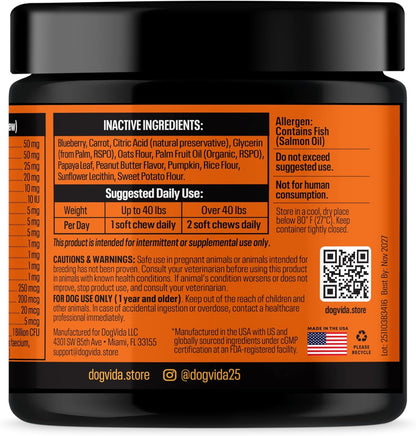 Daily Vitality Chews for Dogs, Omega-3 and Healthy Probiotics for Joint & Coat Support and Gut Health, Soft Chews Vitamins for Small, Medium, Large Breed Dogs