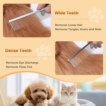 7.5 Inch Professional Solid Brass Stainless Steel Pet Dog Cat Grooming Comb,Wide & Dense Teeth for Removing Tangles, Knots,Undercoat,Excess Hair, Rounded Corners Design for Safe,Metal Dematting Tool