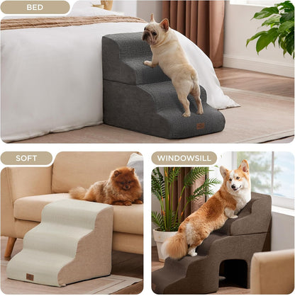 Joydeco Dog Stairs for Bed 22.8" H, 4-Step Pet Steps for Small Dogs and Cats, Dog Steps for High Bed, Non-Slip Balanced Ramp Indoor Pet Stairs,