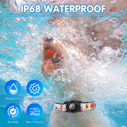 BINGPET AirTag Dog Collar,IP68 Waterproof Airtag Holder,Ultra-Durable Cute Flower Dog Collar with Padded for Tracker,Adjustable Heavy Duty Dog Collar for Small Medium Large Dogs(M(15"-19"),White)