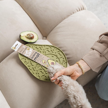 Enrichment Lick Mat: Avocado - Grooved Dog Feeding Pad, Food Grade Silicone, Spread Food Or Treats onto The Mat, Pet Soothing, Suction Back