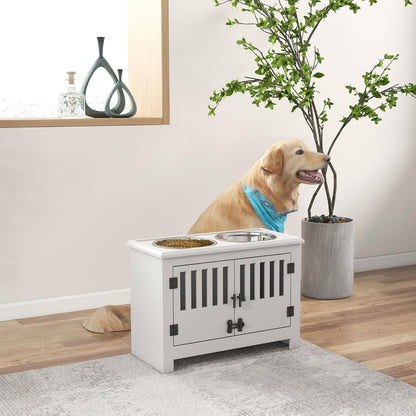 GREAZ Modern Elevated Dog Bowl Stand with Storage Cabinet for Healthier Meals, Stylish and Functional, for Larger Dogs, White