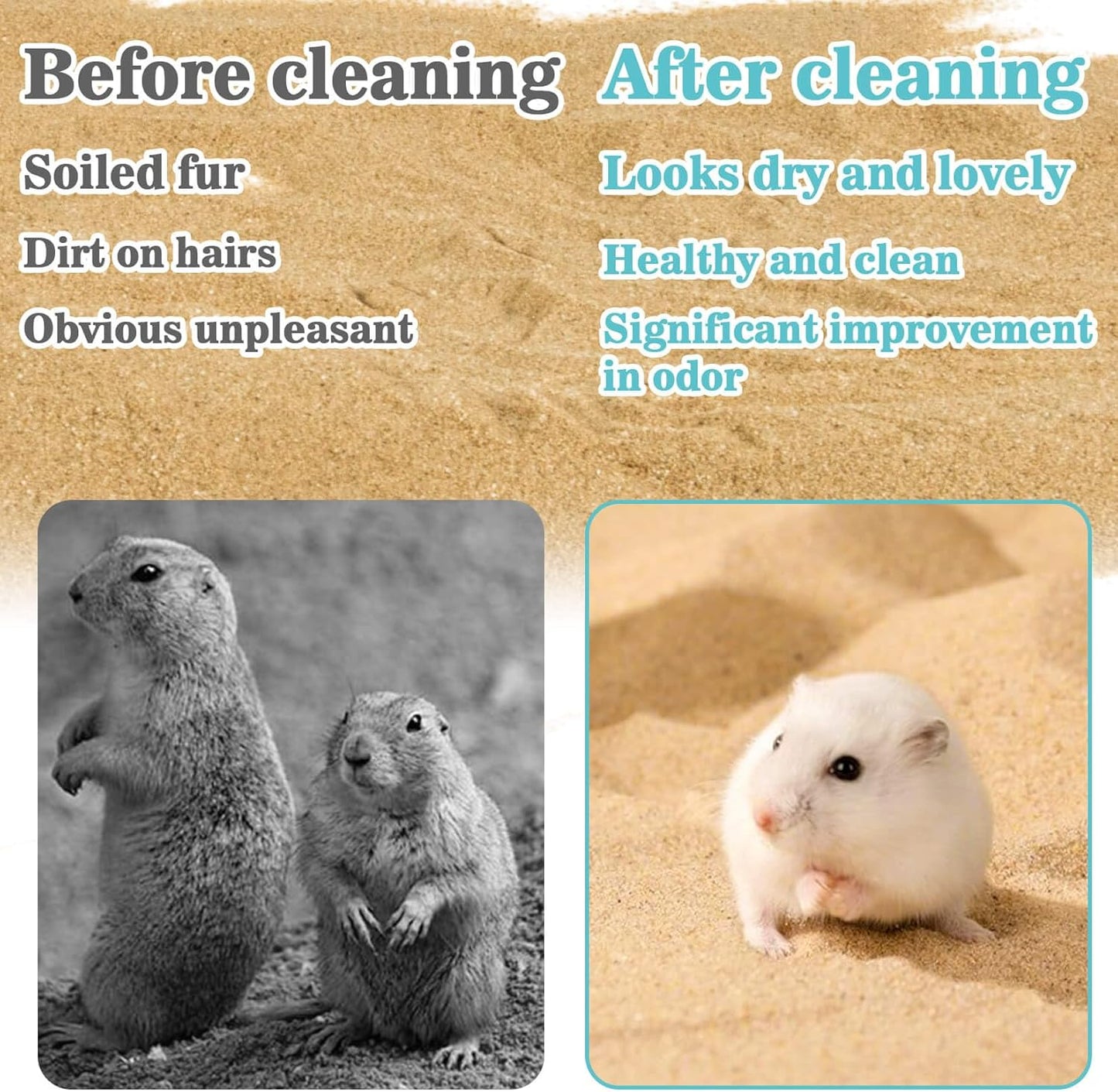 Sukh Hamster Desert Sand 15OZ - Fine Sand Bath for Reptile Hermit Crab Dwarf Hamster Chinchilla Gerbil Turtle as Zoo Med Repti Sand Substrate Hamster Bedding Cleaning Supplies Odor Control Hides Dig