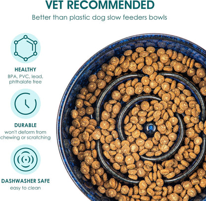 vancasso Slow Feeder Dog Bowl, 1.5 Cups Ceramic Slow Feeder for Medium Breed, Puzzle Maze Dog Food Bowl for Fast Eater, Blue