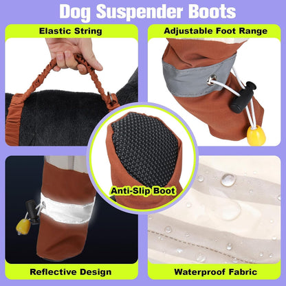 Mity rain Dog Suspender Boots for Small Dogs, Dog Boots with Elastic Strap Over-Back Naughty Dogs, Waterproof and Rubber Shoes for Anti-Rain, Snow, Winter and Keep Everything Clean
