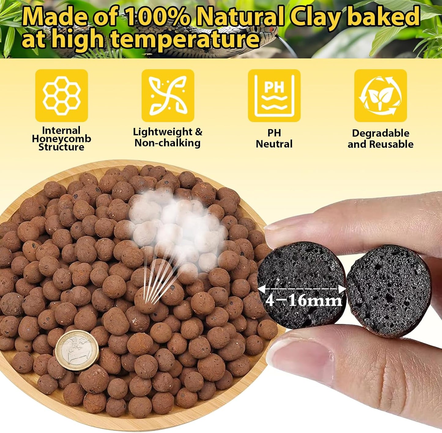 Legigo 4LBS Leca Balls Terrarium Substrate for Reptiles, Organic Lightweight Clay Pebbles Drainage Layer Substrate for Bioactive Terrarium, Expanded Clay Balls Hydro Balls for Reptiles Tank, Plants