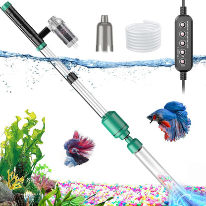 Electric Aquarium Vacuum Gravel Cleaner: 24W Fish Tank Vacuum Gravel Cleaner with Strong Suction for Automatic Water Change Algae Remover Sand Wash Water Shower and Water Circulation, Timed Off
