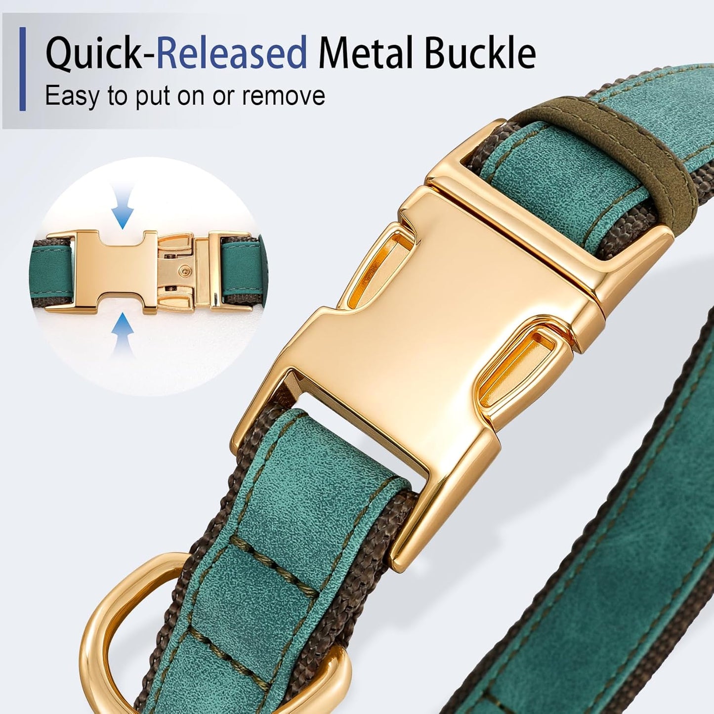 Airtag Dog Collar - Leather Dog Collar with Airtag Holder, IP 68 Waterproof Air Tag Dog Collar, Quick Release Dog Collar Metal Buckle for Large Medium Small Dogs (Green, S, 12.75"–14.75")