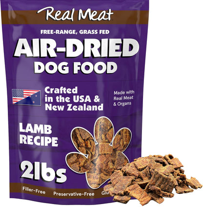 Real Meat Air Dried Dog Food w/ Real Lamb - 2lb Bag of USA-Crafted Grain-Free Real Meat Dog Food Sourced from Hormone-Free, Free-Range, Grass-Fed Lamb - Digestible, All Natural, High Protein Dog Food