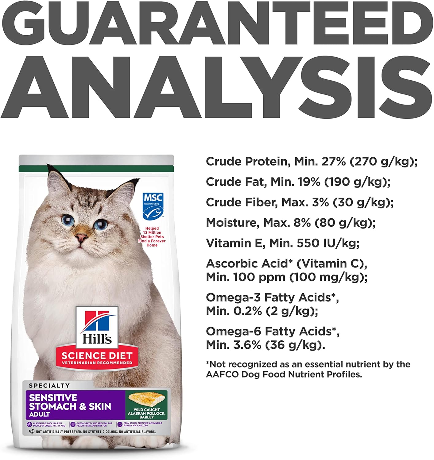 Hill's Science Diet Sensitive Stomach & Skin, Adult 1-6, Stomach & Skin Sensitivity Support, Dry Cat Food, Pollock & Barley, 3.5 lb Bag