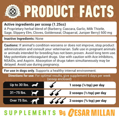 Better Dog Supplements Inner Purity by Cesar Millan – Natural Digestive, Dewormer & Gut Health Powder for Dogs – Internal Cleanliness, Detox & Bowel Movement Support – 3.4oz, (60-Day Supply)