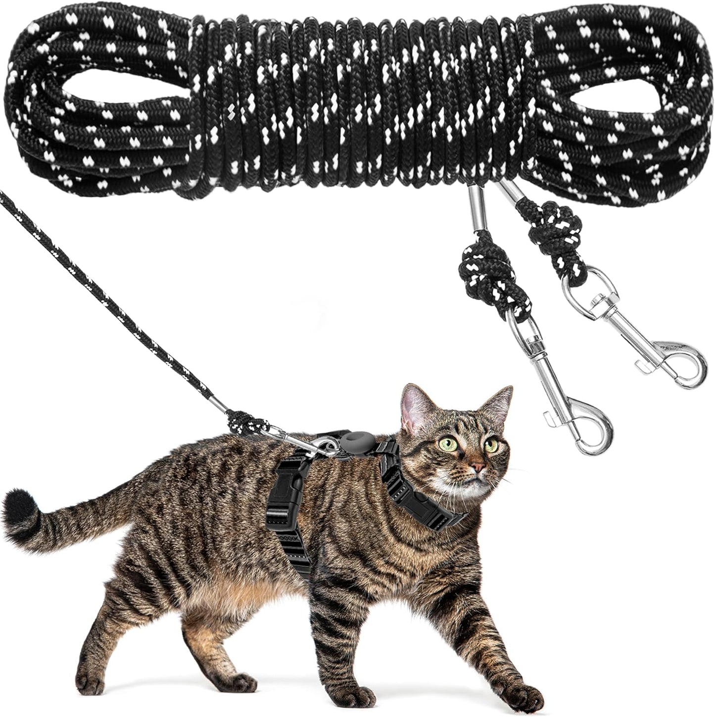 Reflective Cat Leash, 30ft Escape Proof Walking Lead Yard Long Leash, Extender Leash Training Playing Outdoor for Cats Puppy Kitten Small Dogs Rabbit Small Animals