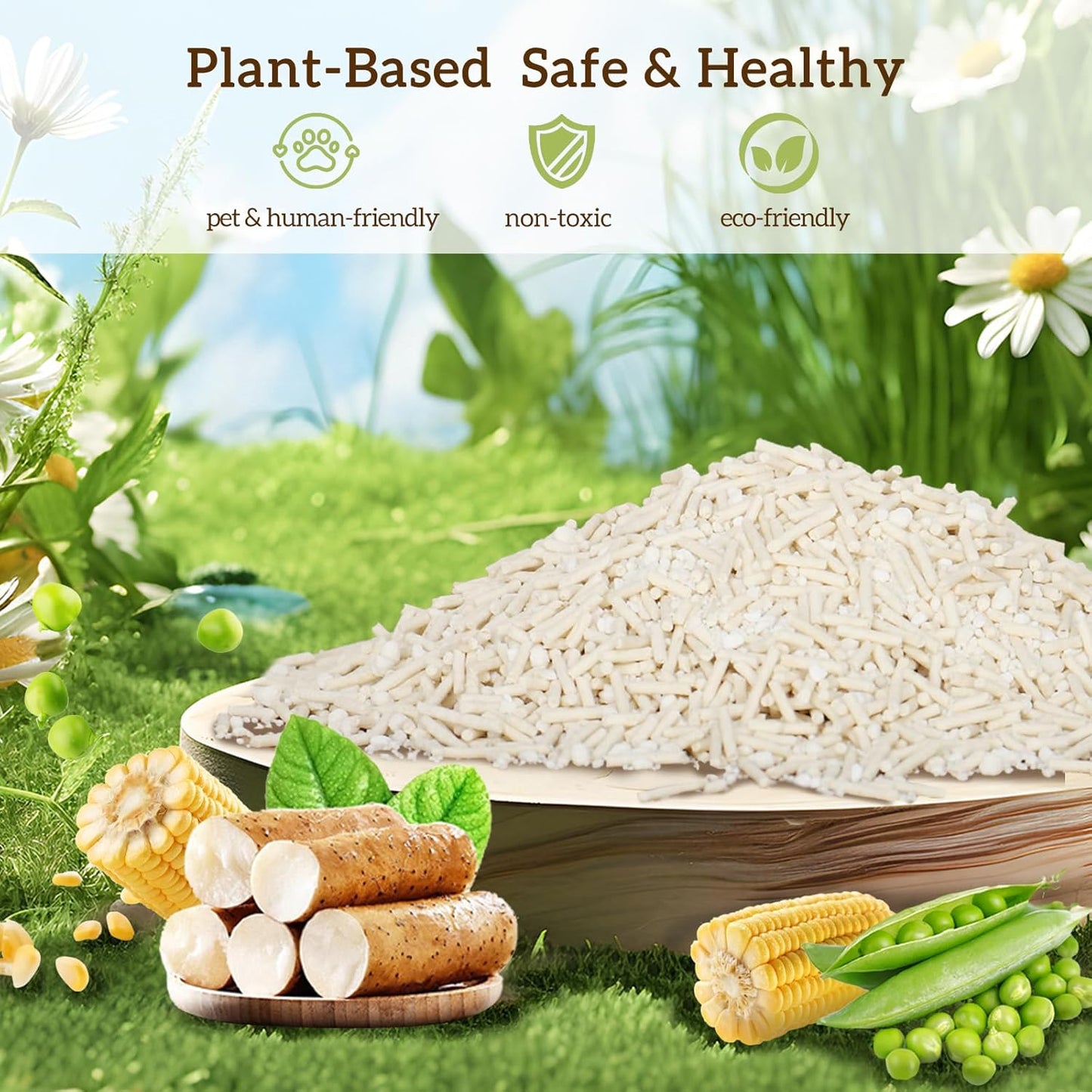 Non-Stick Strong Clumping Cat Litter, Plant Odor Control Tofu Cat Litter + Cassava Mixed Litter, Light Color for Health Tracking 1pack 9lb