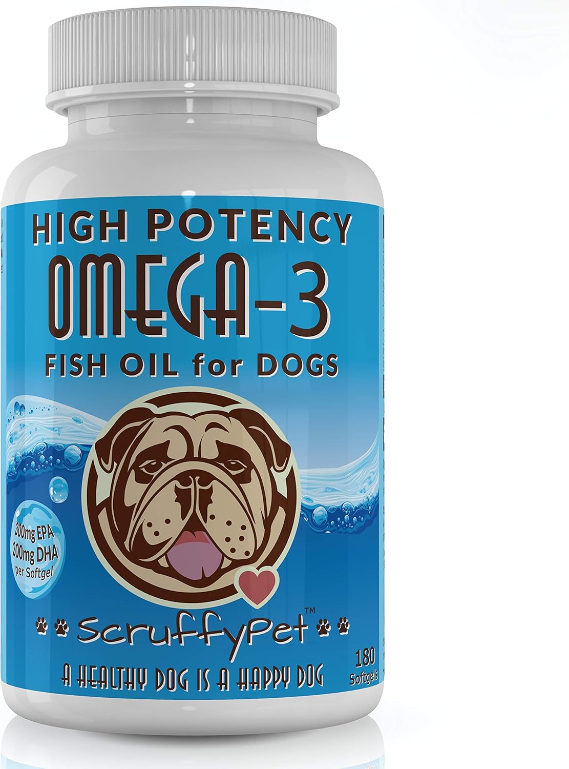 Pure Omega 3 Wild Fish Oil for Dogs with Vitamin E - Highest EPA & DHA Softgels Available (1000mg) 180ct