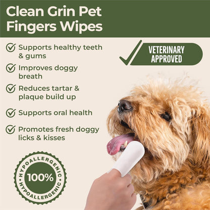 Dental Finger Wipes for Dogs and Cats, Hypoallergenic Teeth Cleaning Pet Wipes Designed to Freshen Breath, Remove Tartar & Plaque Buildup, Safe & Gentle Ingredients, 50 Count