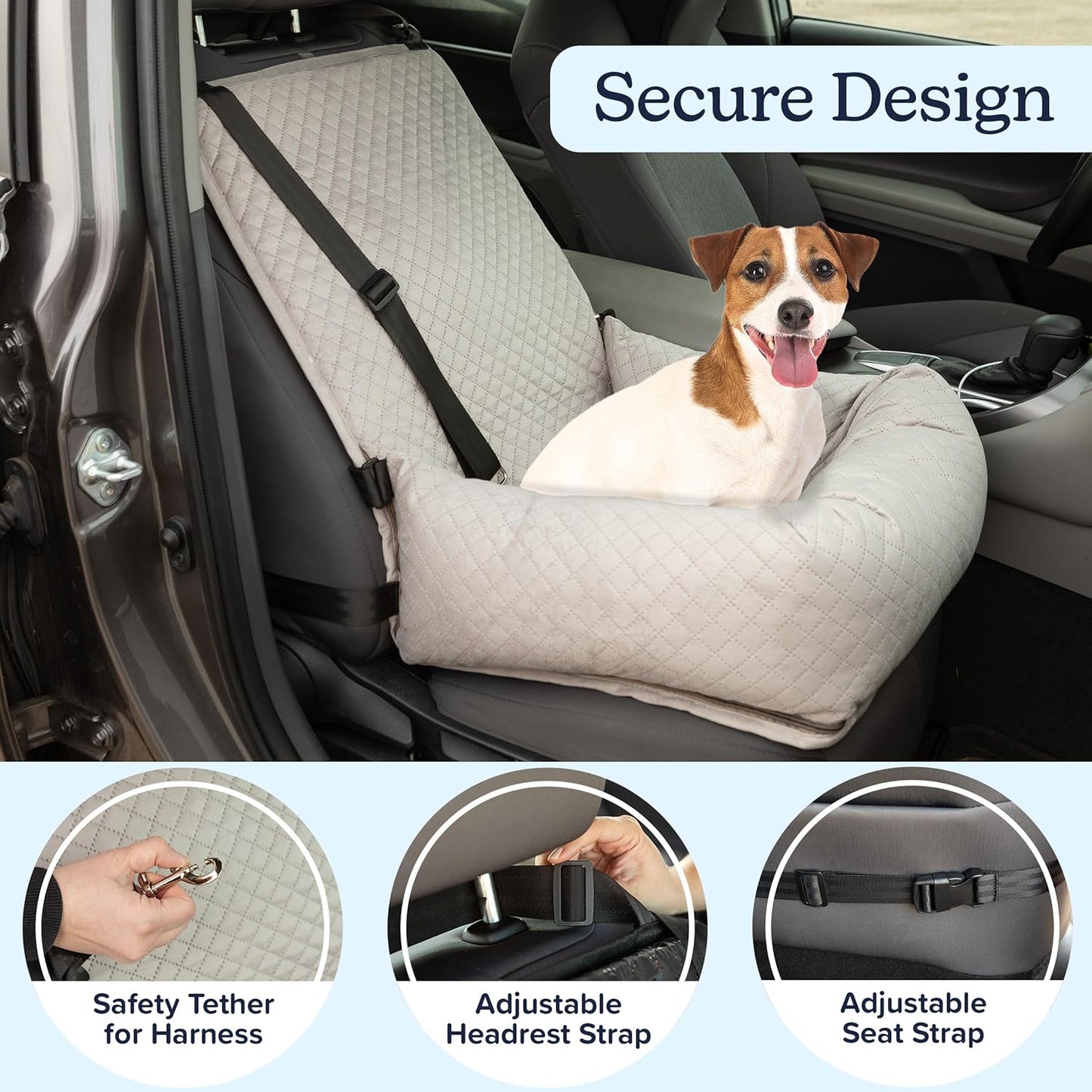 Dog Car Seat - Dog Car Seats for Small to Medium Dogs and Cats up to 44lbs - Pet Travel Accessories with Tether and Removable Washable Cover - Pet Booster Seat for Front or Back by PETMAKER (Gray)