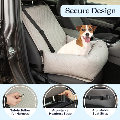 Dog Car Seat - Dog Car Seats for Small to Medium Dogs and Cats up to 44lbs - Pet Travel Accessories with Tether and Removable Washable Cover - Pet Booster Seat for Front or Back by PETMAKER (Gray)