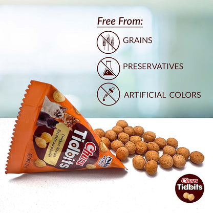 INABA Churu Tidbits for Cats, Soft & Chewy Churu Filled, Baked Chicken Cat Treats with Taurine & Green Tea Extract, 0.42oz per Pack, 8 Packs Total, Chicken Recipe