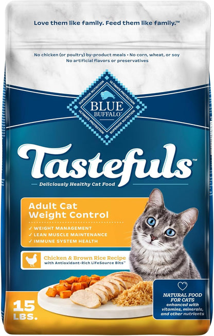 Blue Buffalo Tastefuls Natural Food for Adult Cats, Weight Control, 15-lb. Bag