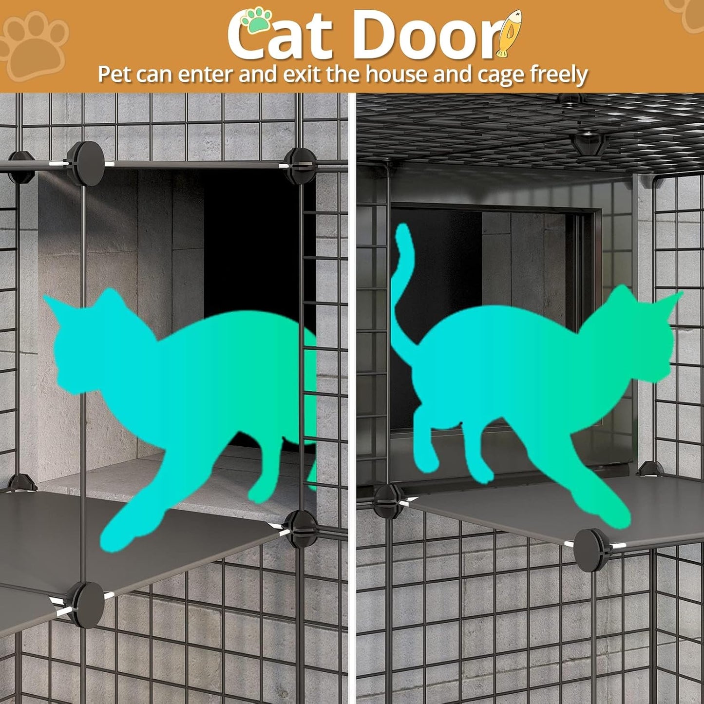 Oneluck Outdoor Cat House Cat Cages Enclosure with Super Large Enter Door, 55L x 28W x41H Balcony Cat Playpen with Platforms,DIY Kennels Crate Large Exercise Place Ideal for 1-2 Cats