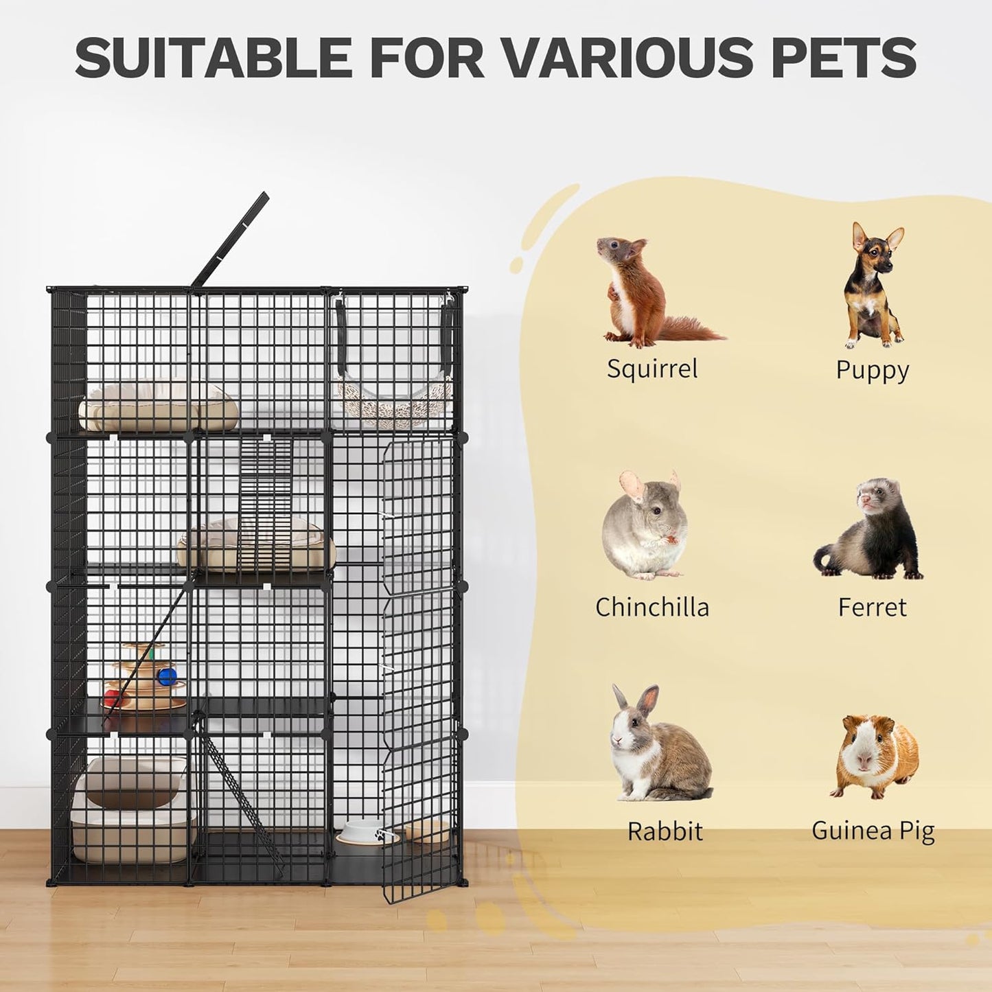 DWVO 4 Tier Large Cat Cage Indoor: Kitten Enclosure DIY Playpen Catio with Large Hammock for 1-3 Cats