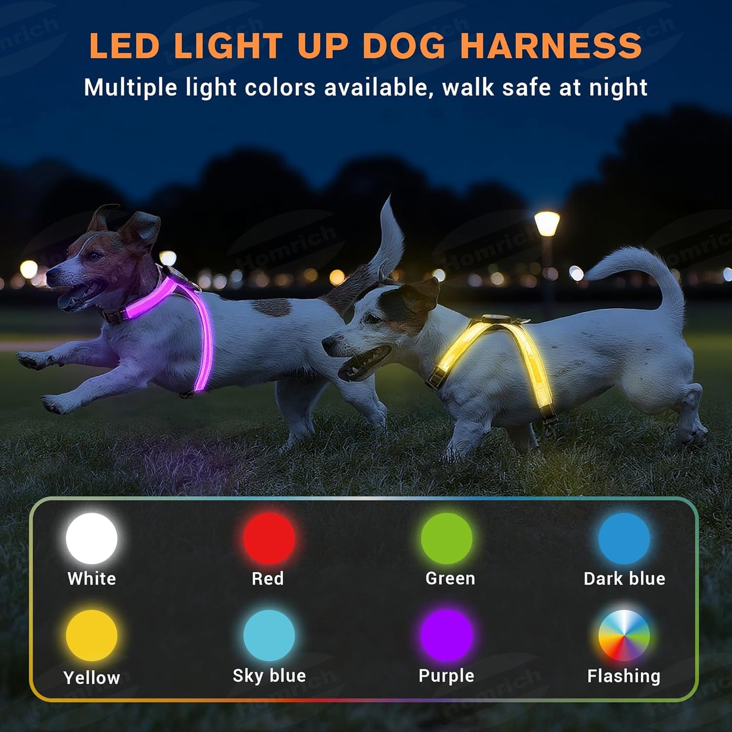 LED Light Up Dog Harness - Rechargeable & Reflective Dog Vest, 7 Lighting Modes, 3-Layer Air Mesh for Breathability & Comfort, Adjustable Illuminated Leash for Small to Large Dogs Walking at Night