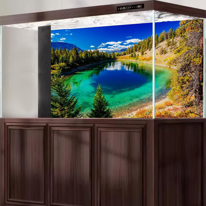 Majestic Lake Aquarium Background Aquamarine Blue-Green Shades Five Lakes Fish Tank Background Scenic Serene Pine Trees Terrarium Backgrounds Tranquil Valley Lakes Reptile Tank Backgrounds 72x18in