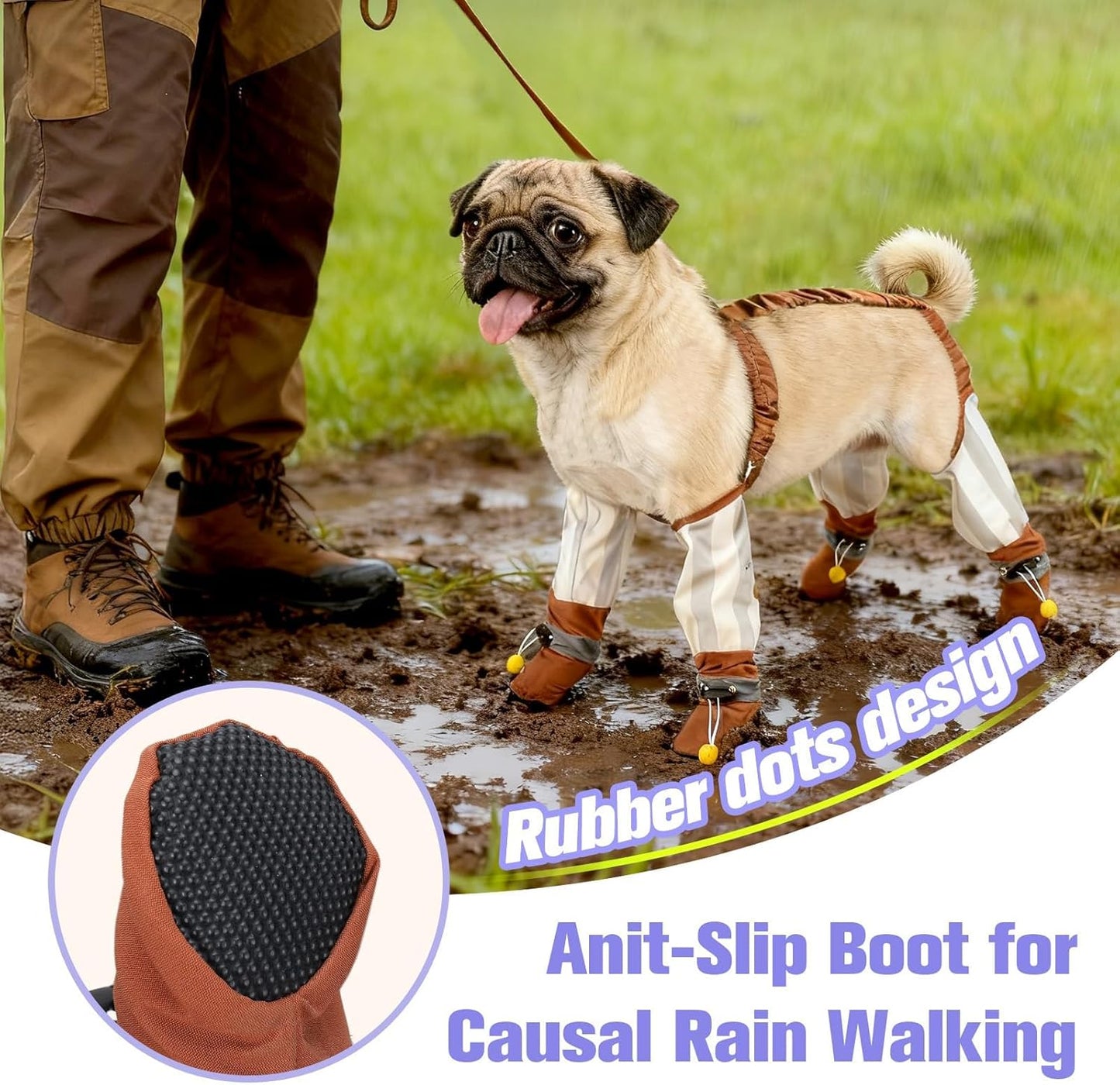 Mity rain Dog Suspender Boots for Small Dogs, Dog Boots with Elastic Strap Over-Back Naughty Dogs, Waterproof and Rubber Shoes for Anti-Rain, Snow, Winter and Keep Everything Clean