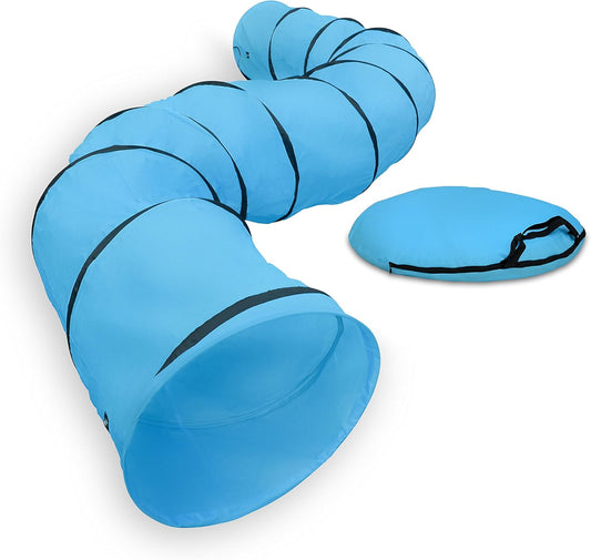 16' Dog Agility and Obedience Training Tunnel with Carry Bag and Stakes by Trademark Innovations (Blue)