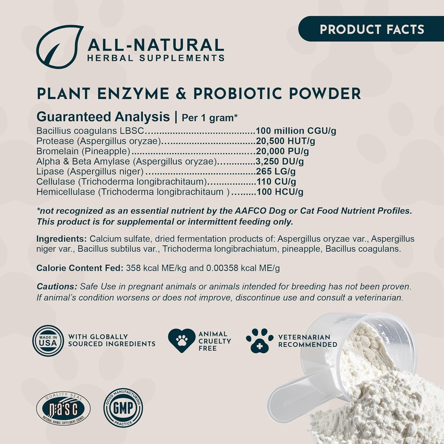 Animal Essentials Plant Enzyme & Probiotics - Probiotics & Digestive Enzymes for Dogs & Cats, Natural Daily Gut & Digestion Support Supplement for Pets, Plant Based - 3.5 Oz