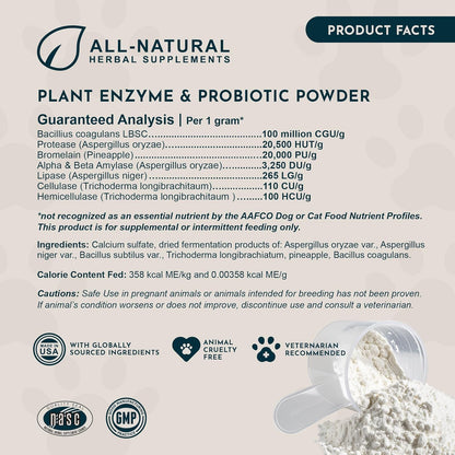 Animal Essentials Plant Enzyme & Probiotics - Probiotics & Digestive Enzymes for Dogs & Cats, Natural Daily Gut & Digestion Support Supplement for Pets, Plant Based - 3.5 Oz