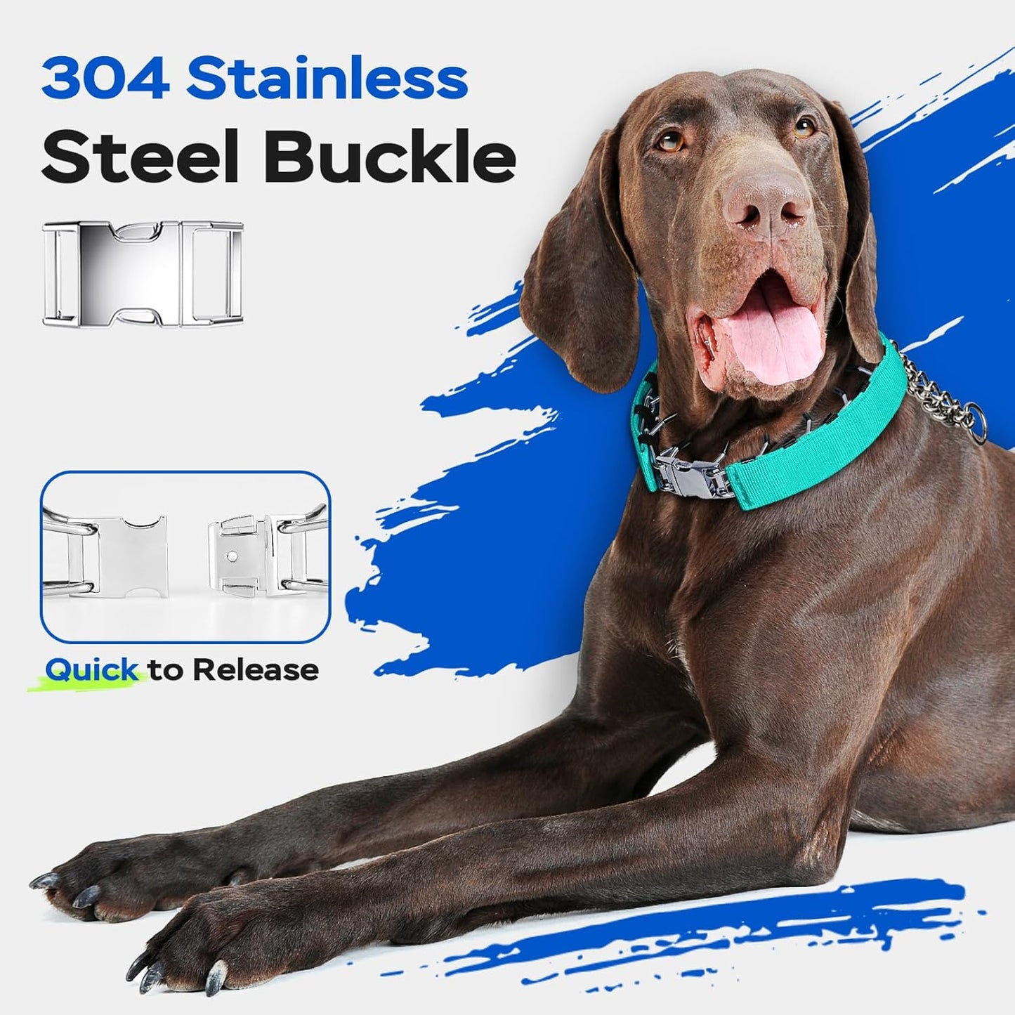 Pinch Prong Collar for Large Medium Small Dogs, Stainless Steel Choke Collar for Dogs with Qucik Release Buckle Green L