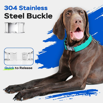Pinch Prong Collar for Large Medium Small Dogs, Stainless Steel Choke Collar for Dogs with Qucik Release Buckle Green L