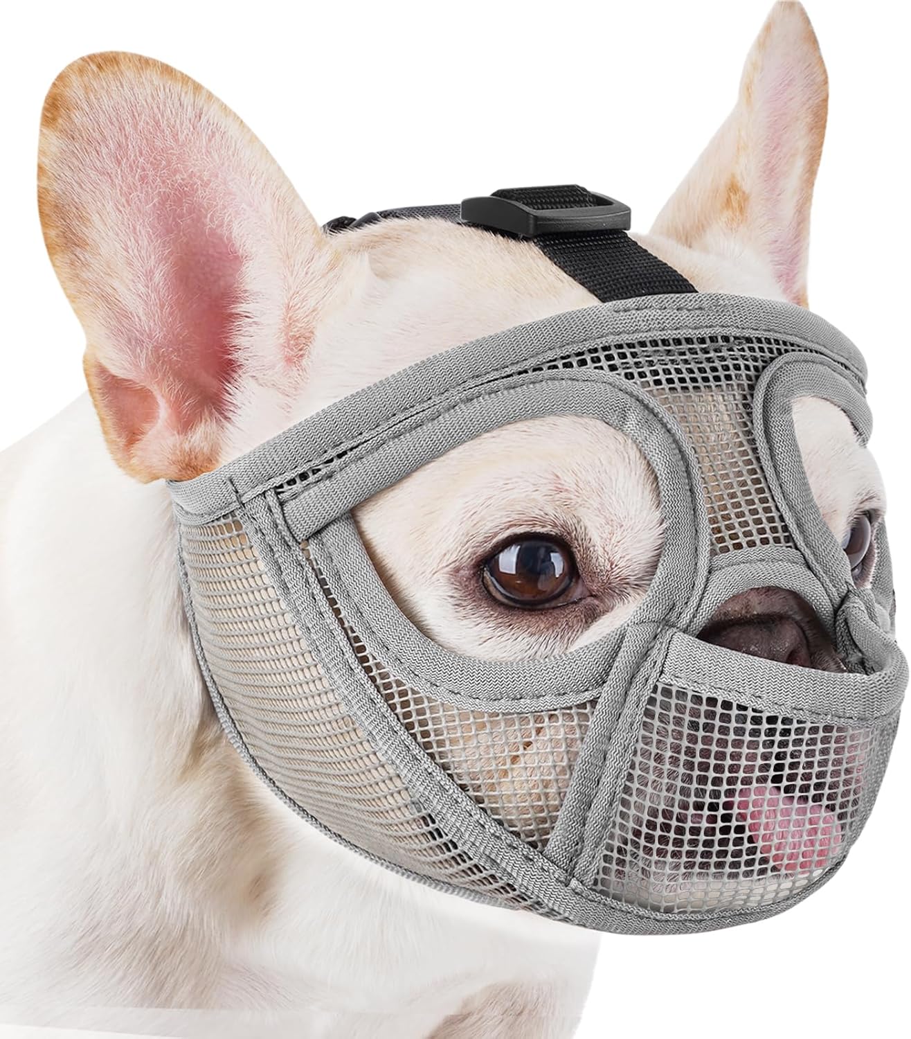 Mayerzon Short Snout Dog Muzzle for French Bulldog with Full Pant Design to Prevent Eating Biting, Soft Mesh Dog Muzzle for Shih Tzu Pug English Bulldog for Grooming Walking, Allow to Drink and Feed