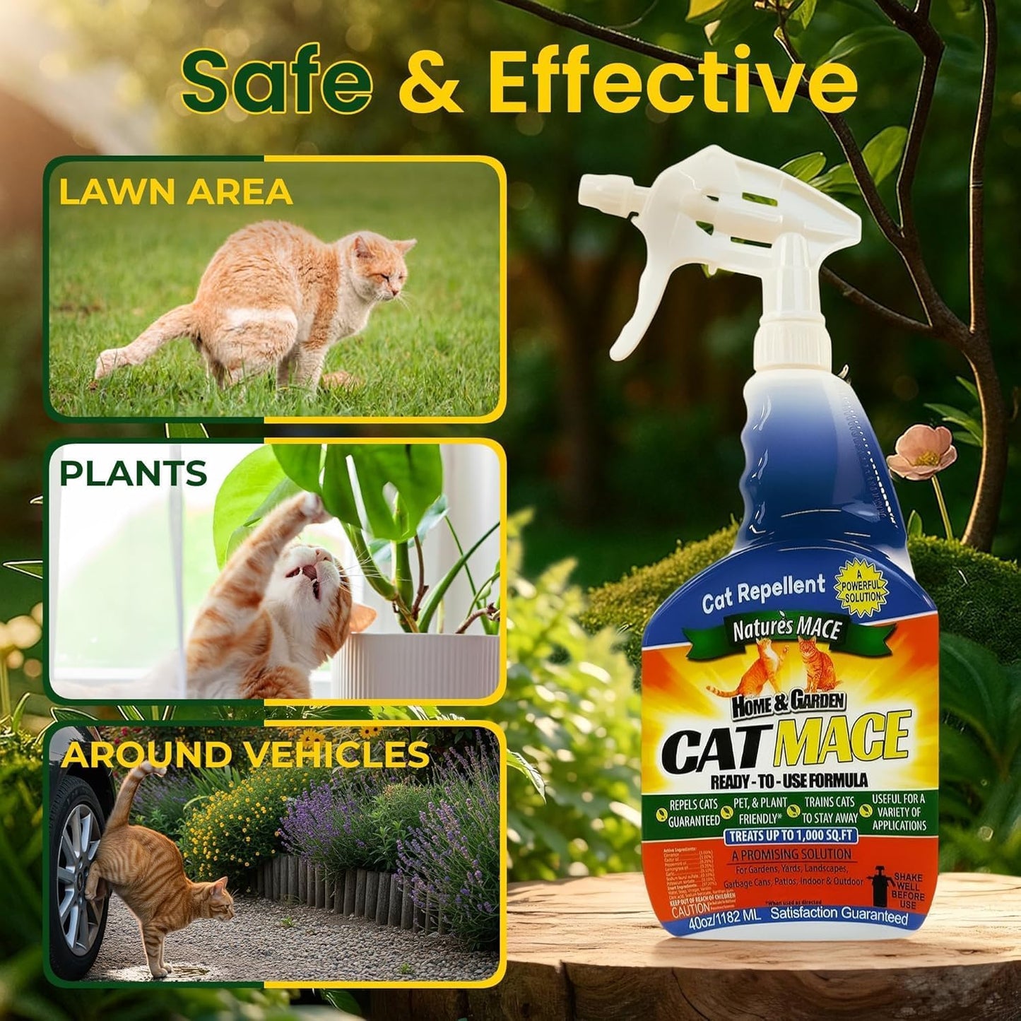 Nature's Mace Cat Mace Cat Repellent, Spray Deterrent for Urine Marking, Keep Cats Away for Outdoor & Indoor Use, Scratching, Flowerbeds, Yards, Pets, Garden, Plants, Ready-to-Use, 40 oz Spray