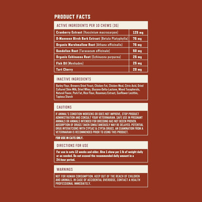 Rocco & Roxie Cat Urinary Tract Health Supplement, Cranberry and D-Mannose for Bladder, UT and Kidney Support for Cats, Vet-Recommended, Chicken-Flavored Crunchy Chews, Made in USA