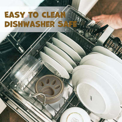 Ceramic Slow Feeder Dog Bowl Set with Stand, Cute Paw Slow Feeding Food Bowl and Water Bowl for Small Breed, 5.2" Ceramic Non Slip Dog Dishes, Grey