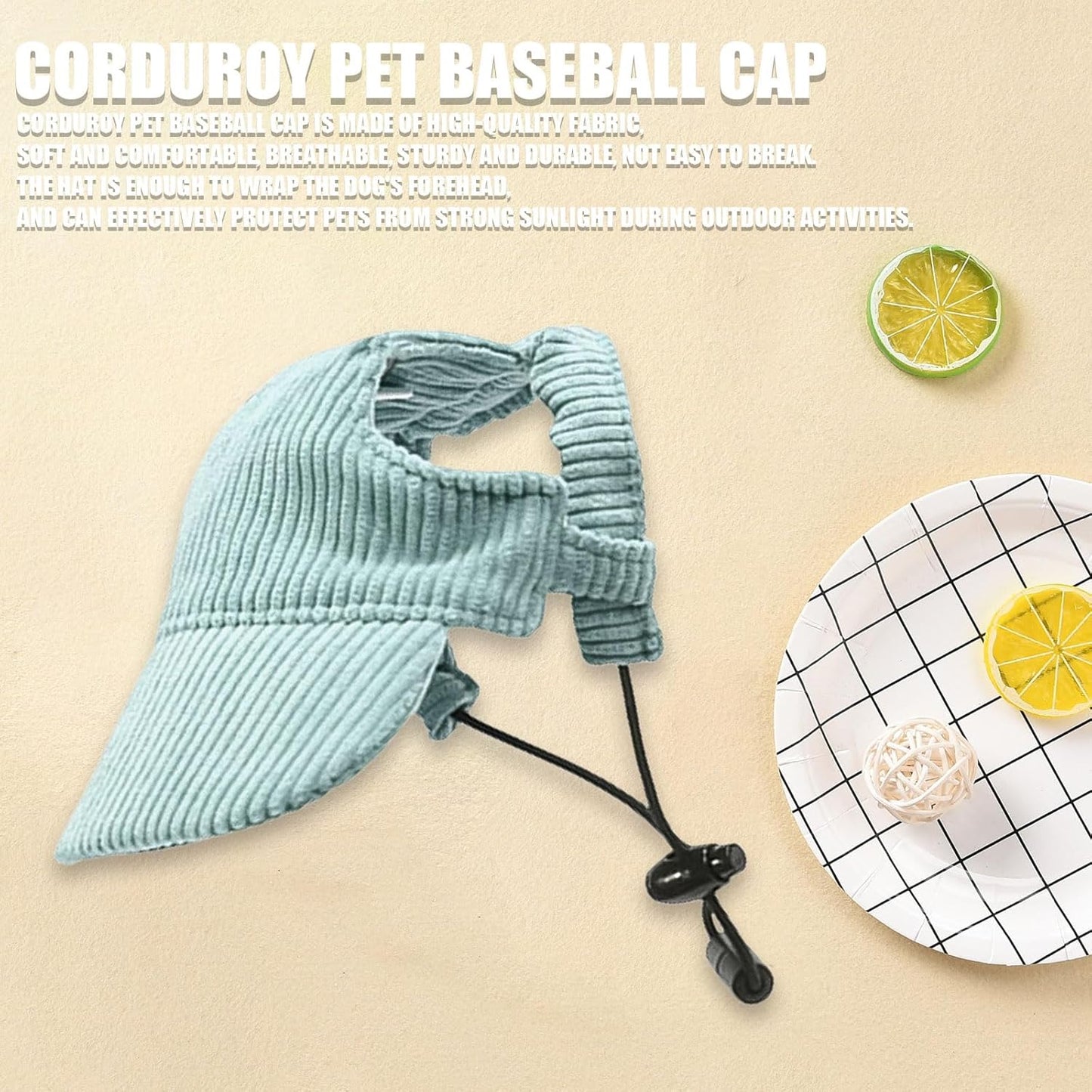 Dog Baseball Cap, Dog Cat Summer Beach Visor Hat with Ear Holes, Adjustable Puppy Sunbonnet Headdress (Green, Large)