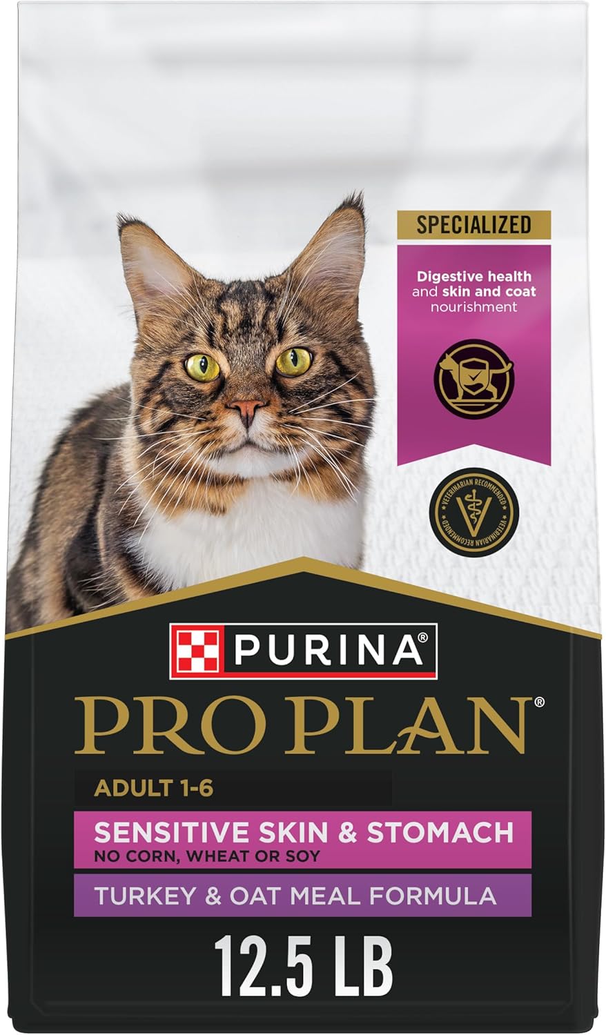 Purina Pro Plan Sensitive Skin and Stomach Dry Cat Food Turkey and Oat Meal Formula - 12.5 lb. Bag