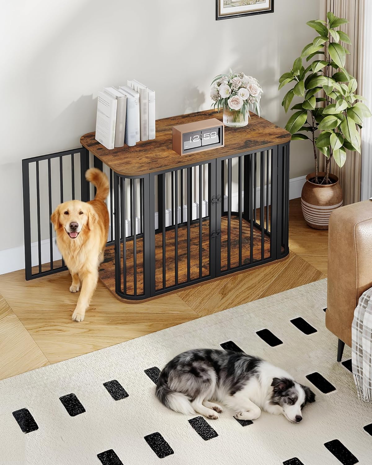 39.4'' Dog Crate Furniture, L Indoor Dog Kennel Dogs Cage, Modern Decorative Pet House for Small/Medium/Large Dogs, Anti-Chew & Anti-Escape, Kennel End Side Table, Rustic Brown DFC88701B