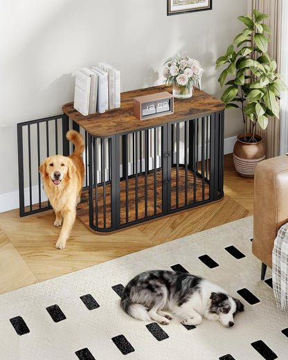 39.4'' Dog Crate Furniture, L Indoor Dog Kennel Dogs Cage, Modern Decorative Pet House for Small/Medium/Large Dogs, Anti-Chew & Anti-Escape, Kennel End Side Table, Rustic Brown DFC88701B