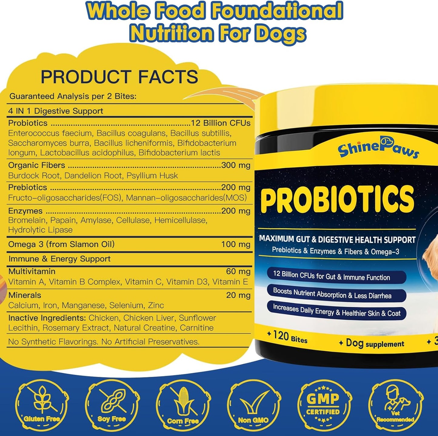 Probiotics for Dogs - Dog Probiotics for Digestive Health, Prebiotics, Enzymes, Fiber, and Omega-3 with Vitamins to Promote Intestinal Health, Support Immunity, Allergies & Itchy Skin, 120 Bites