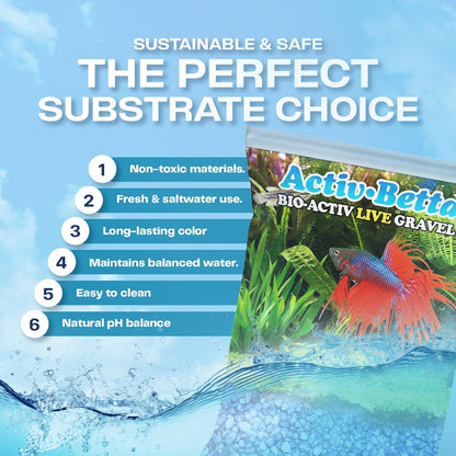 Activ Betta Blue Gravel, 1 lbs - pH Balance, Water Clarity, Ideal Aquarium Decor, Fish Tank Gravel, Betta Fish Substrate
