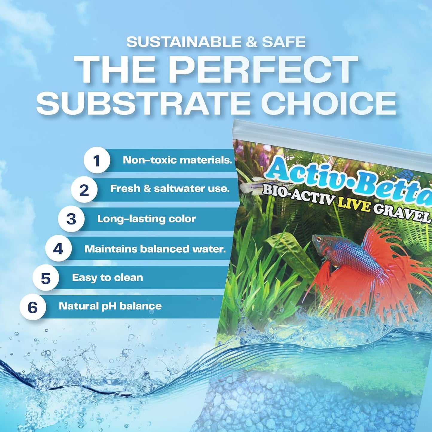 Activ Betta Blue Gravel, 1 lbs - pH Balance, Water Clarity, Ideal Aquarium Decor, Fish Tank Gravel, Betta Fish Substrate