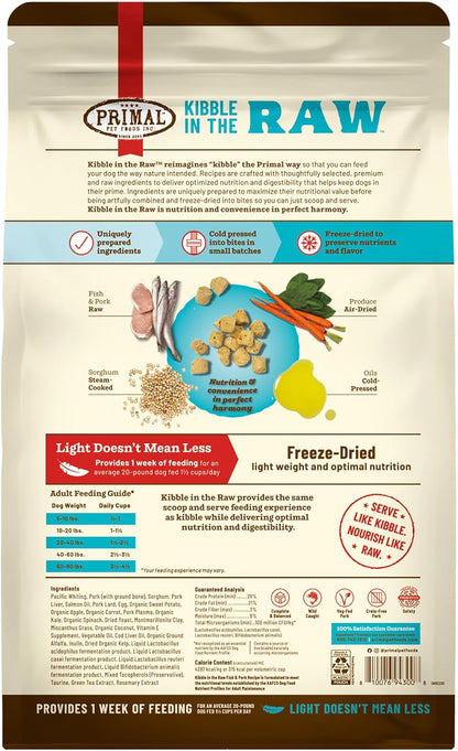 Primal Kibble in The Raw, Freeze Dried Dog Food, Fish & Pork, Scoop & Serve, Made with Raw Protein, Whole Ingredient Nutrition, Crafted in The USA, Dry Dog Food 1.5 lb Bag