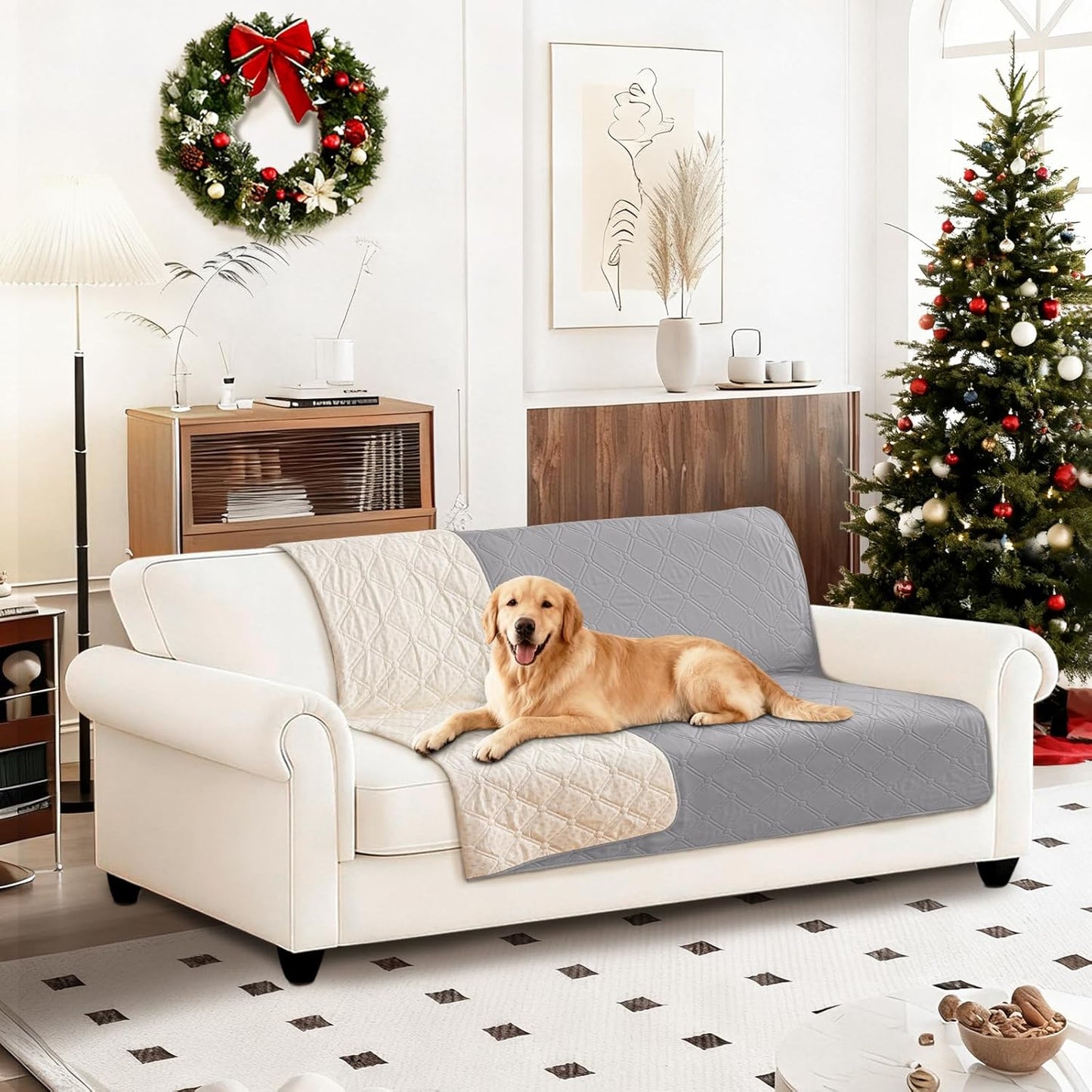 Waterproof Dog Blanket, Non-Slip Soft Pet Bed Cover, Couch Cover for Dogs Washable, Protects Sofa, Furniture, Crate, Car, Tear Resistant Leakproof Pet Blanket (52x82 Inch, Light Grey)